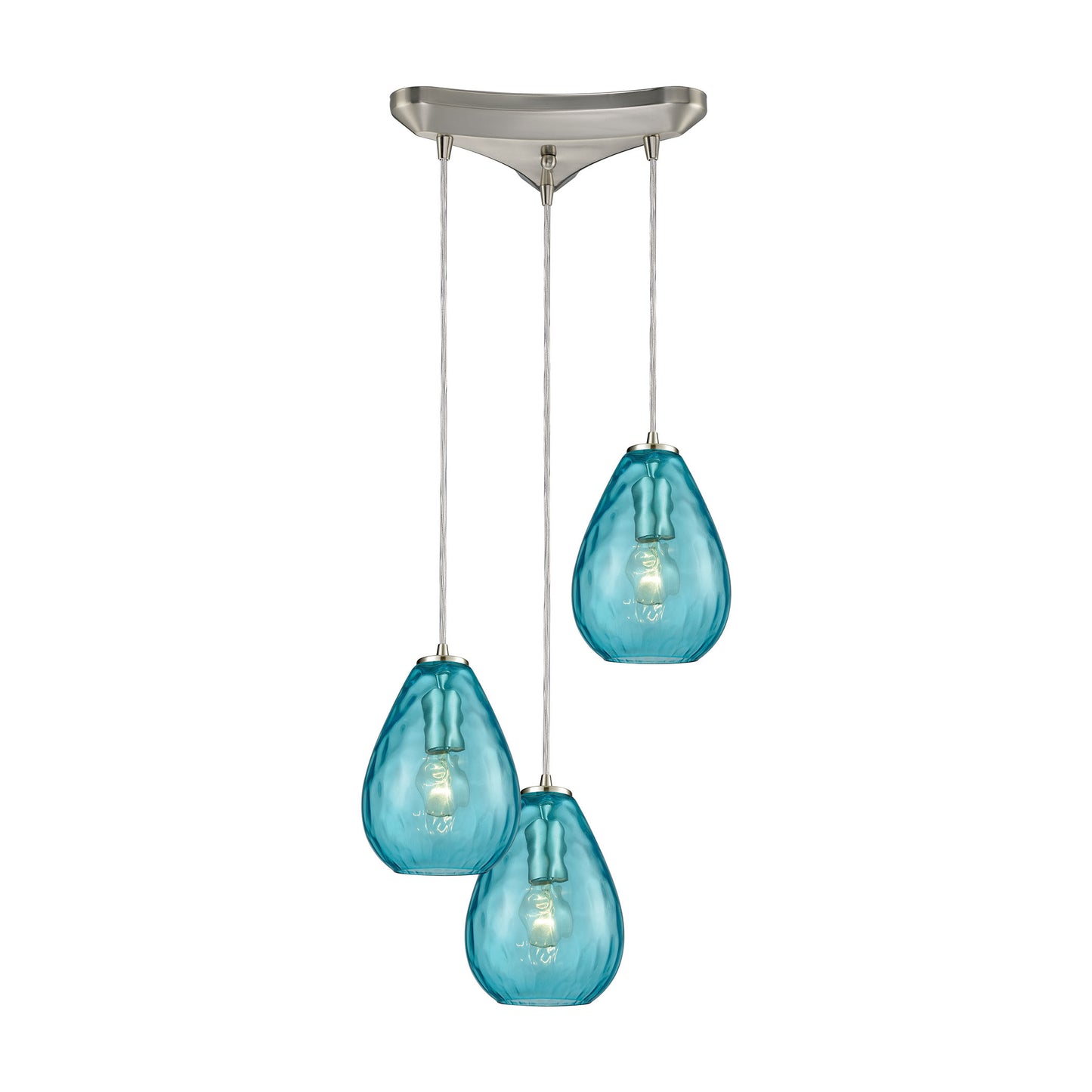 ELK Lighting 10770/3 - Lagoon 10" Wide 3-Light Triangular Pendant Fixture in Satin Nickel with Aqua