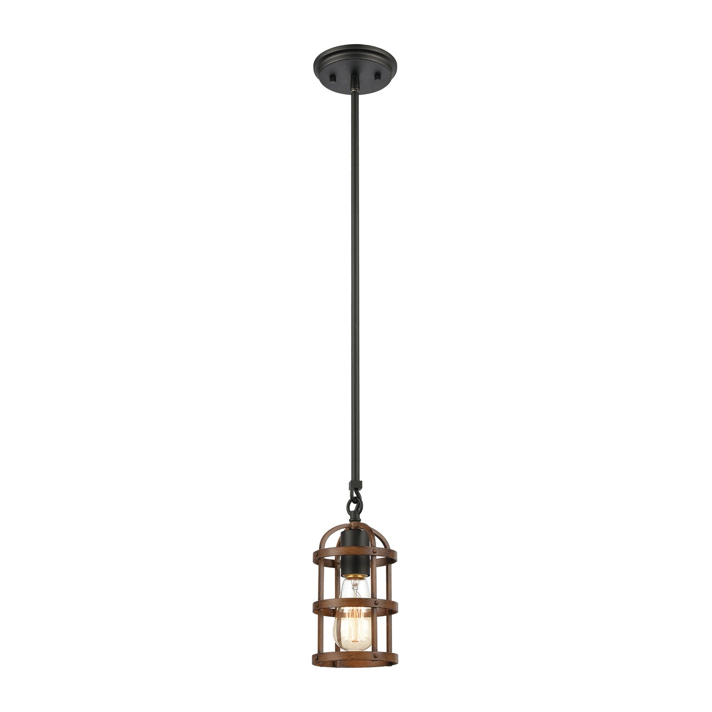 ELK Lighting 15481/1 - Millville 5" Wide 1-Light Mini Pendant in Matte Black and Dark Oak