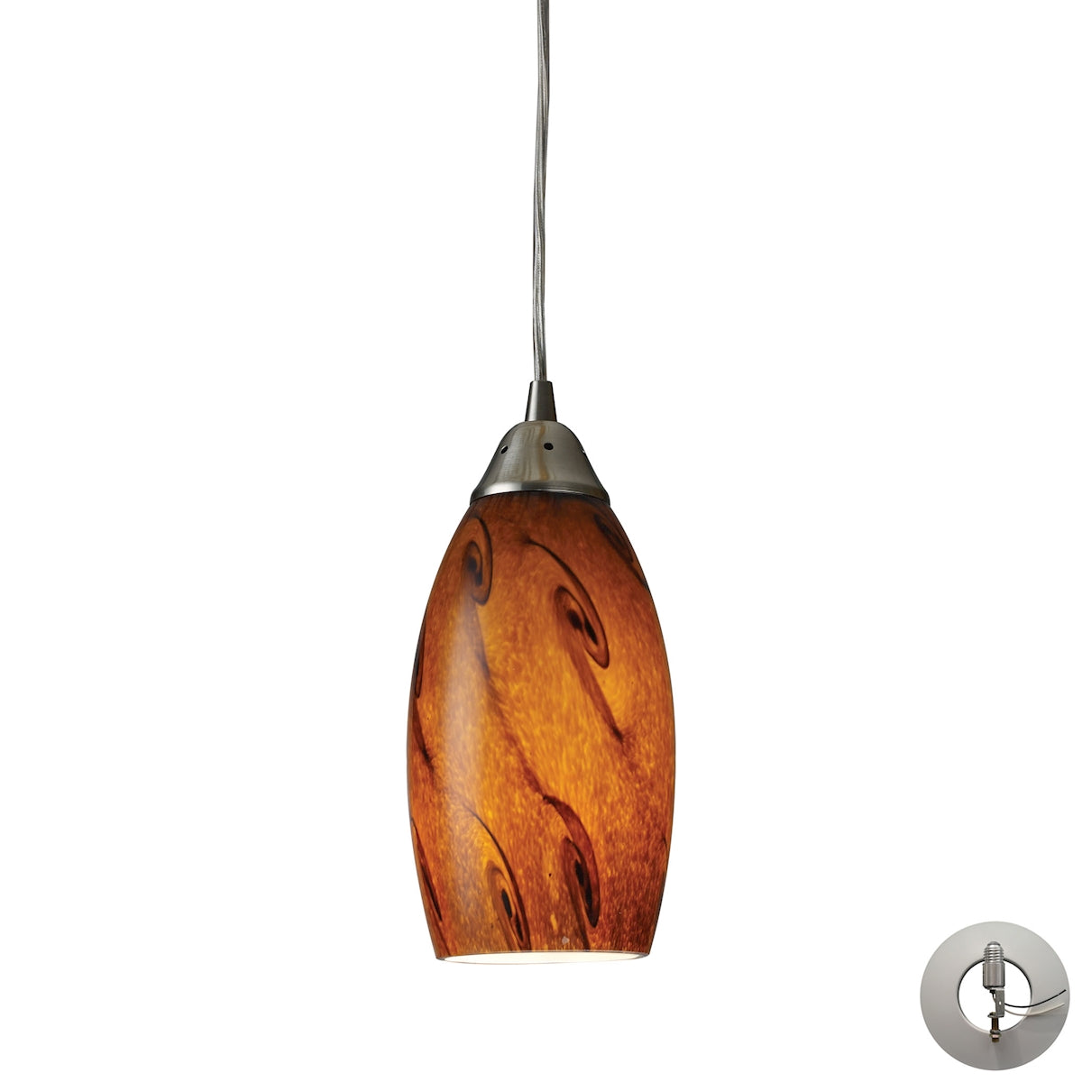 ELK Lighting 20001/1BG-LA - Galaxy 5" Wide 1-Light Mini Pendant in Satin Nickel with Brown Glass - I