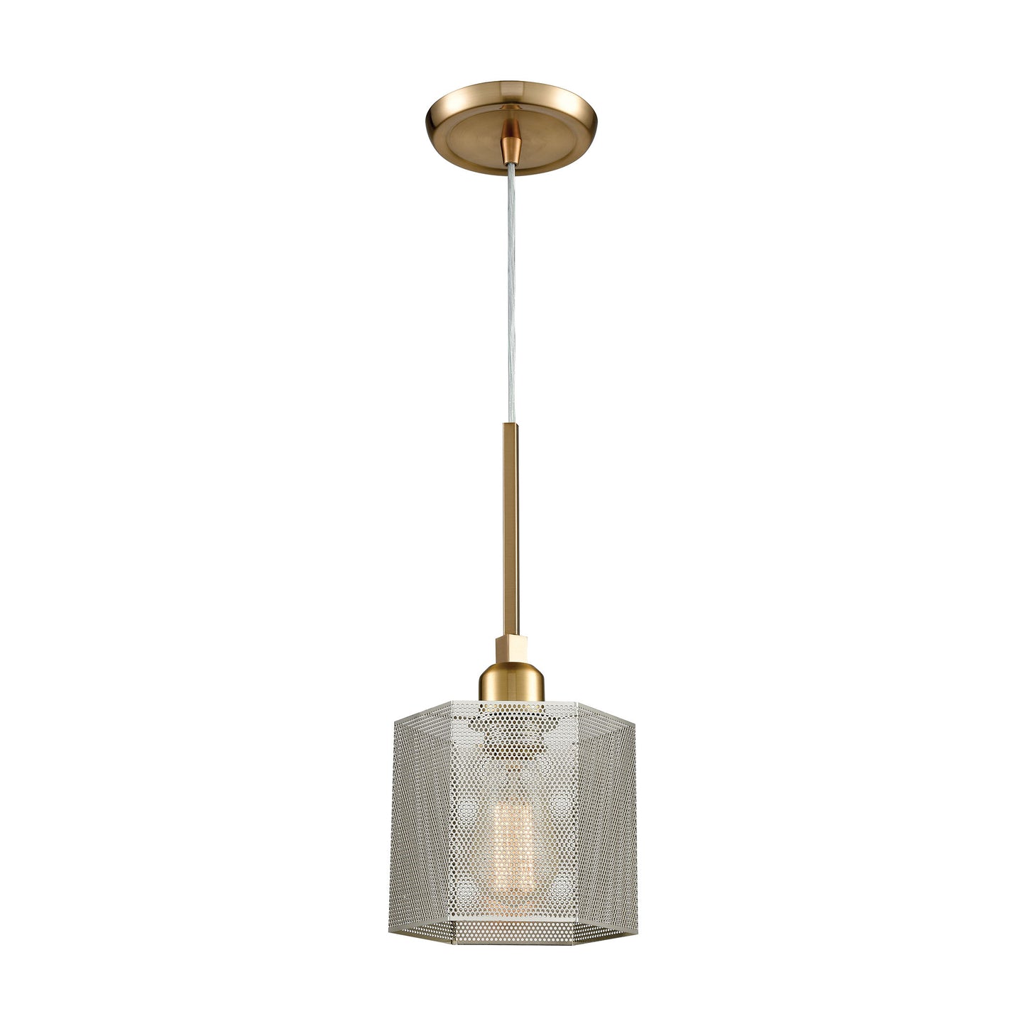 ELK Lighting 21112/1 - Compartir 6" Wide 1-Light Mini Pendant in Satin Brass with Perforated Metal S