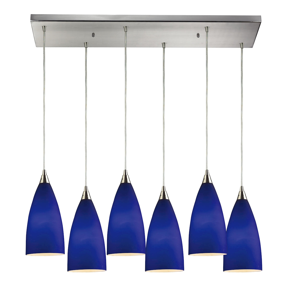 ELK Lighting 2581/6RC - Vesta 9" Wide 6-Light Rectangular Pendant Fixture in Satin Nickel with Blue