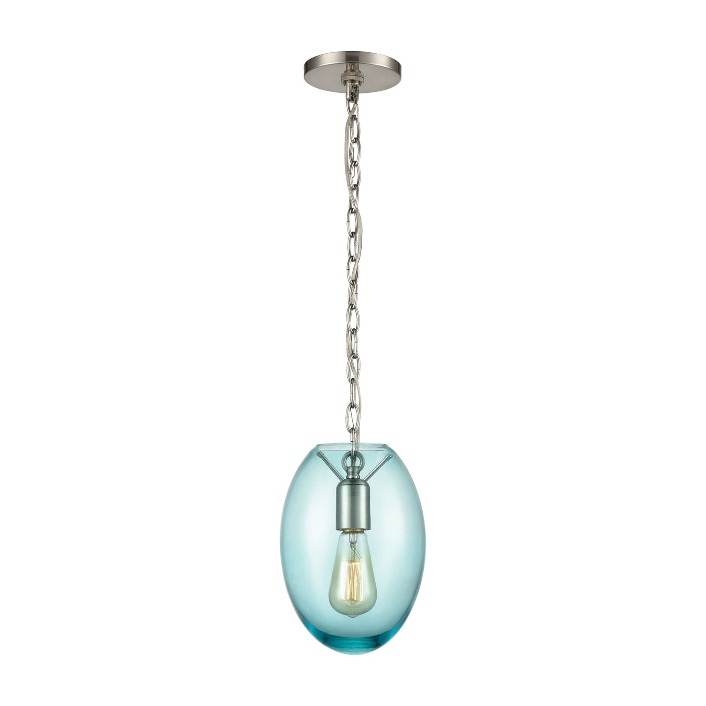 ELK Lighting 30060/1 - Ellipsa 7" Wide 1-Light Mini Pendant in Satin Nickel with Light Blue Glass