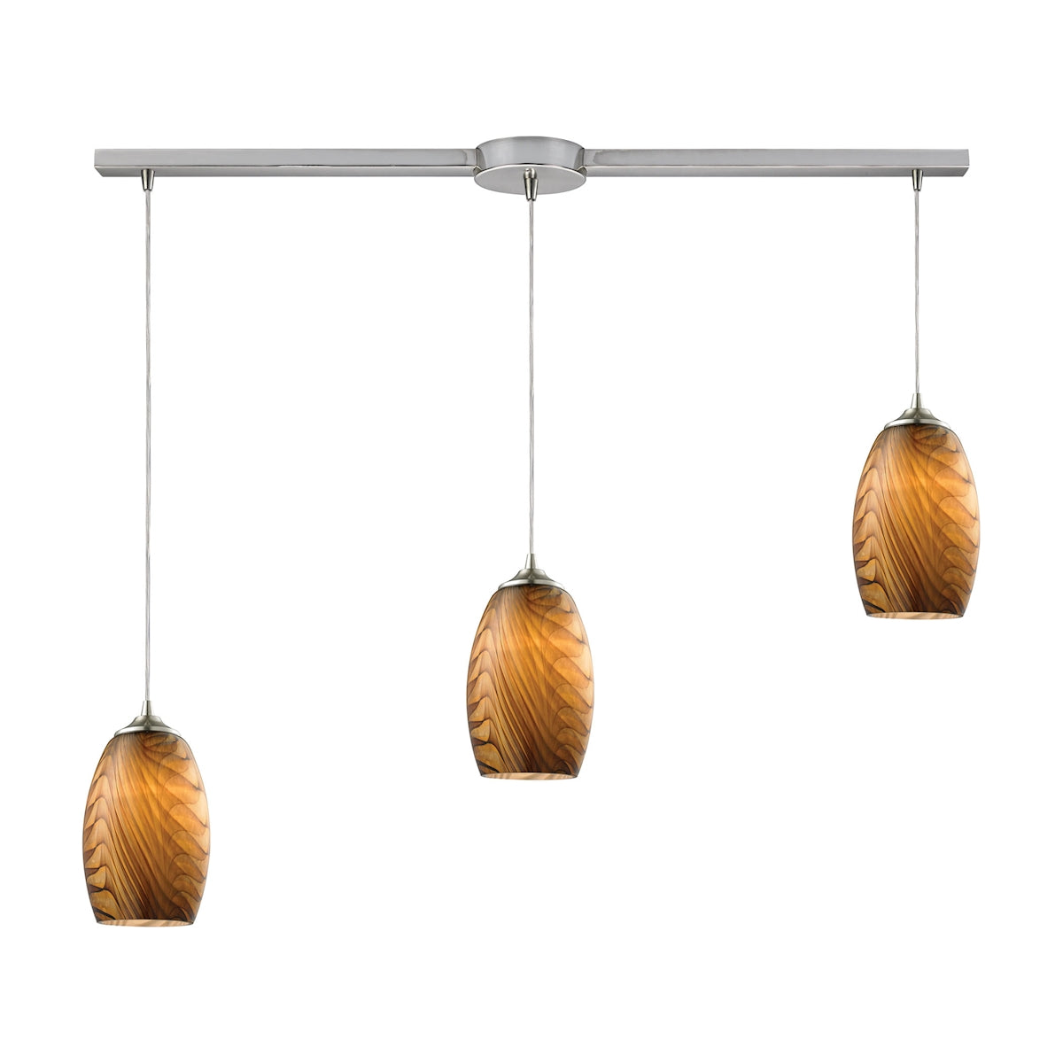 ELK Lighting 31630/3L - Tidewaters 5" Wide 3-Light Linear Pendant Fixture in Satin Nickel with Amber