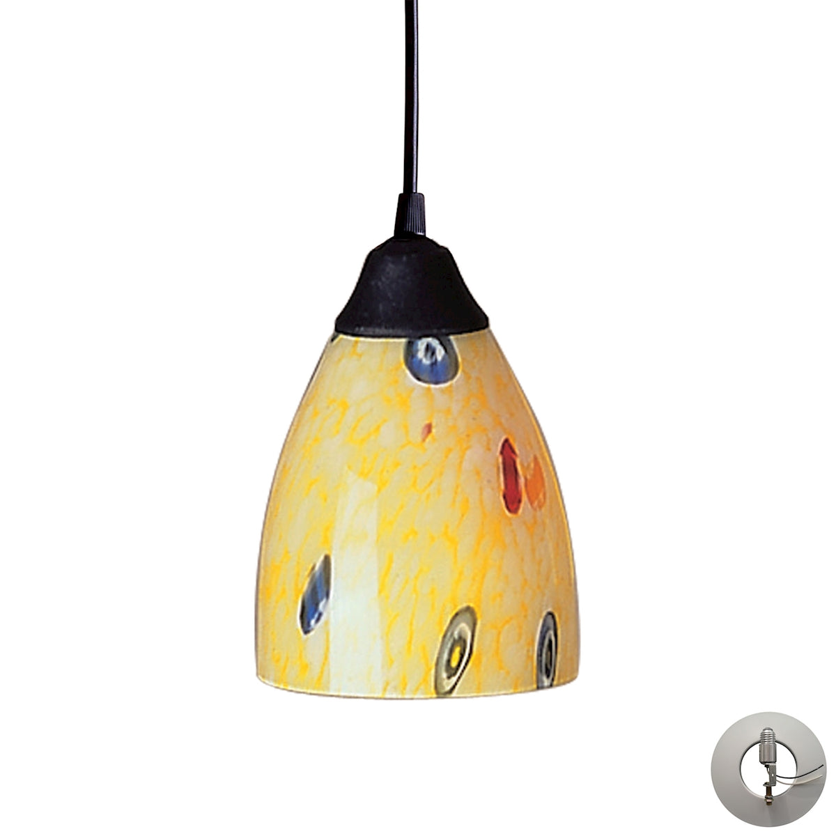 ELK Lighting 406-1YW-LA - Classico 5" Wide 1-Light Mini Pendant in Dark Rust with Yellow Blaze Glass