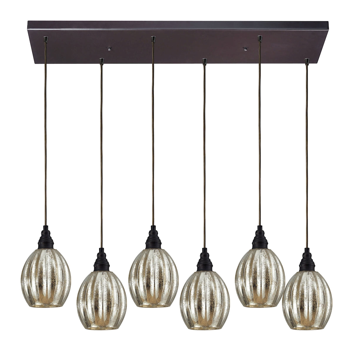 ELK Lighting 46007/6RC - Danica 9" Wide 6-Light Rectangular Pendant Fixture in Oiled Bronze with Mer