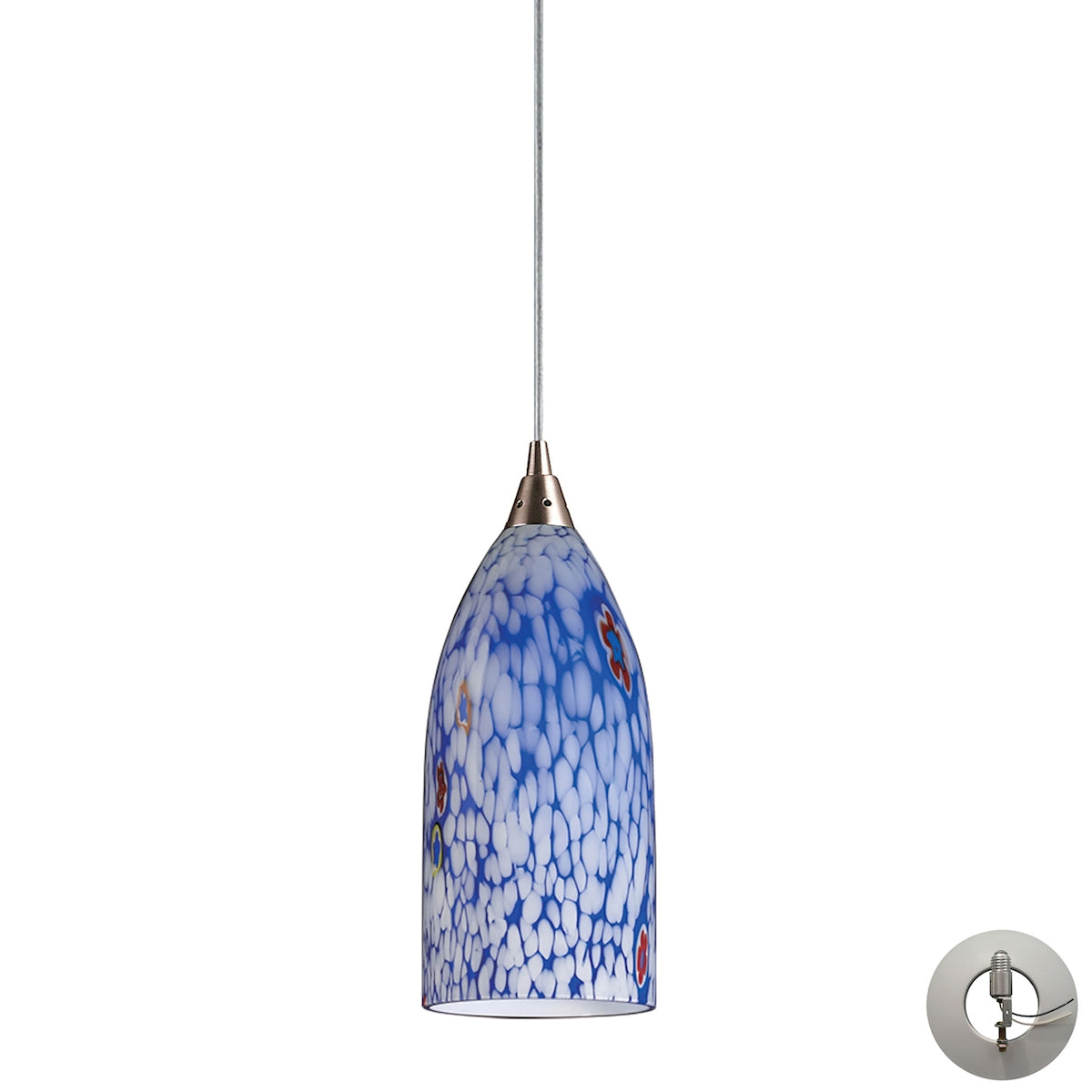 ELK Lighting 502-1BL-LA - Verona 5" Wide 1-Light Mini Pendant in Satin Nickel with Starburst Blue Gl