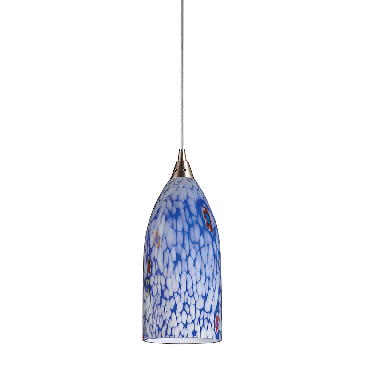 ELK Lighting 502-1BL - Verona 5" Wide 1-Light Mini Pendant in Satin Nickel with Starburst Blue Glass