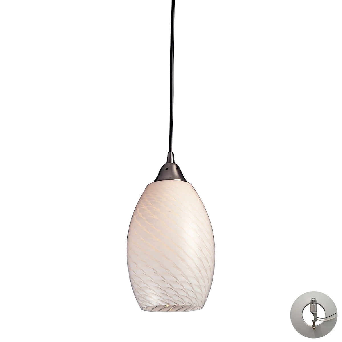 ELK Lighting 517-1WS-LA - Mulinello 6" Wide 1-Light Mini Pendant in Satin Nickel with White Swirl Gl