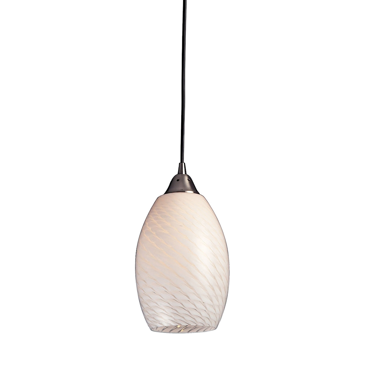 ELK Lighting 517-1WS - Mulinello 6" WIide 1-Light Mini Pendant in Satin Nickel with White Swirl Glas