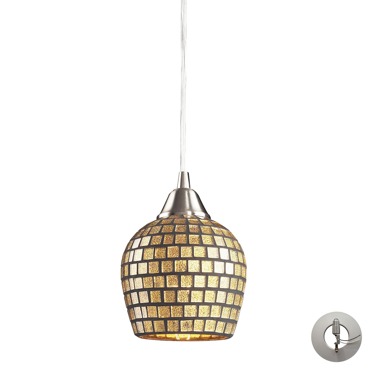 ELK Lighting 528-1GLD-LA - Fusion 5" Wide 1-Light Mini Pendant in Satin Nickel with Gold Leaf Mosaic