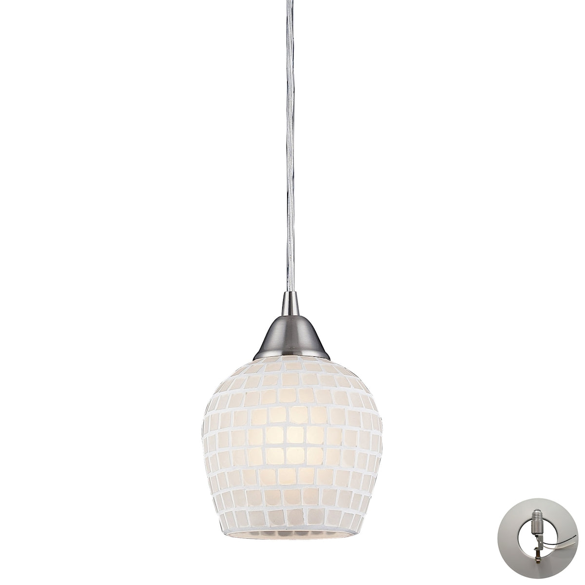 ELK Lighting 528-1WHT-LA - Fusion 5" Wide 1-Light Mini Pendant in Satin Nickel with White Mosaic Gla