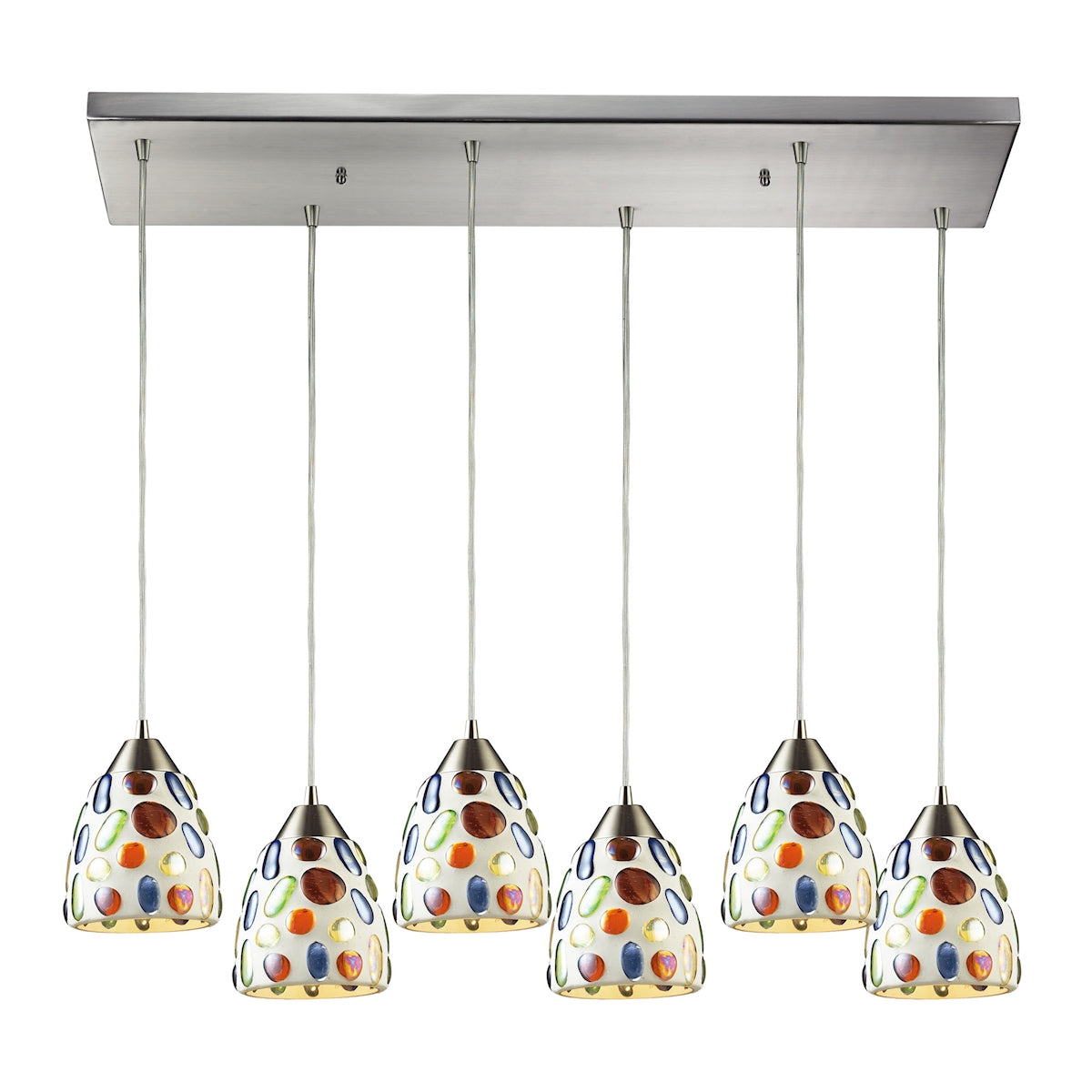 ELK Lighting 542-6RC - Gemstone 9" Wide 6-Light Rectangular Pendant Fixture in Satin Nickel with Scu