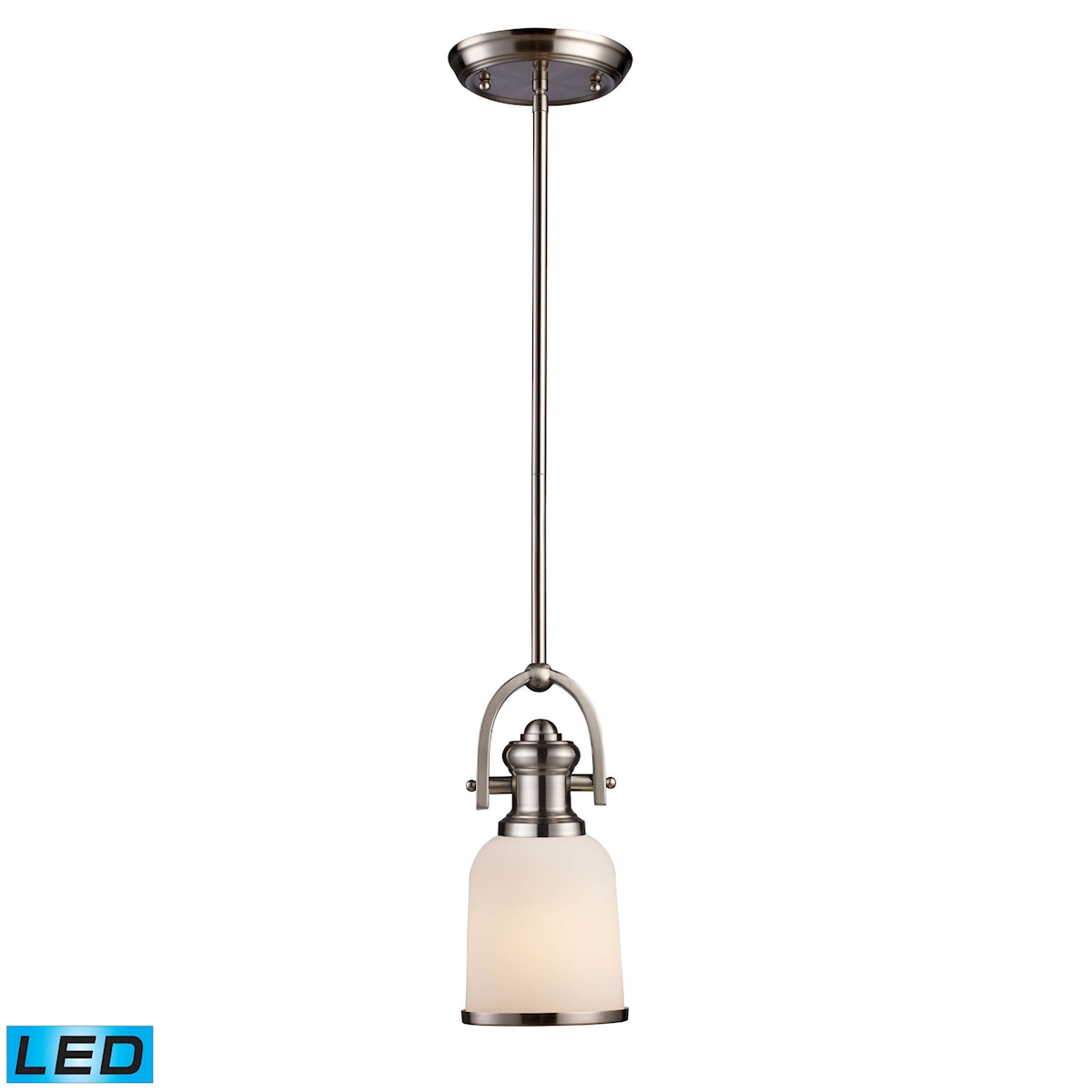 ELK Lighting 66161-1-LED - Brooksdale 5" Wide 1-Light Mini Pendant in Satin Nickel with White Glass