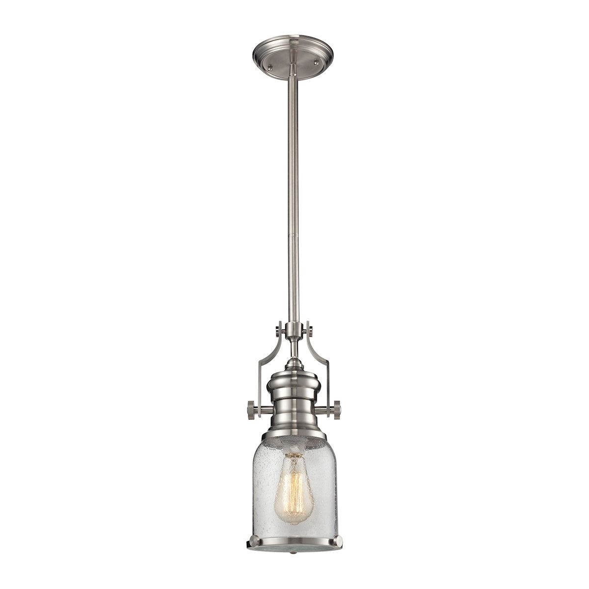 ELK Lighting 67742-1 - Chadwick 8" Wide 1-Light Mini Pendant in Satin Nickel with Seedy Glass