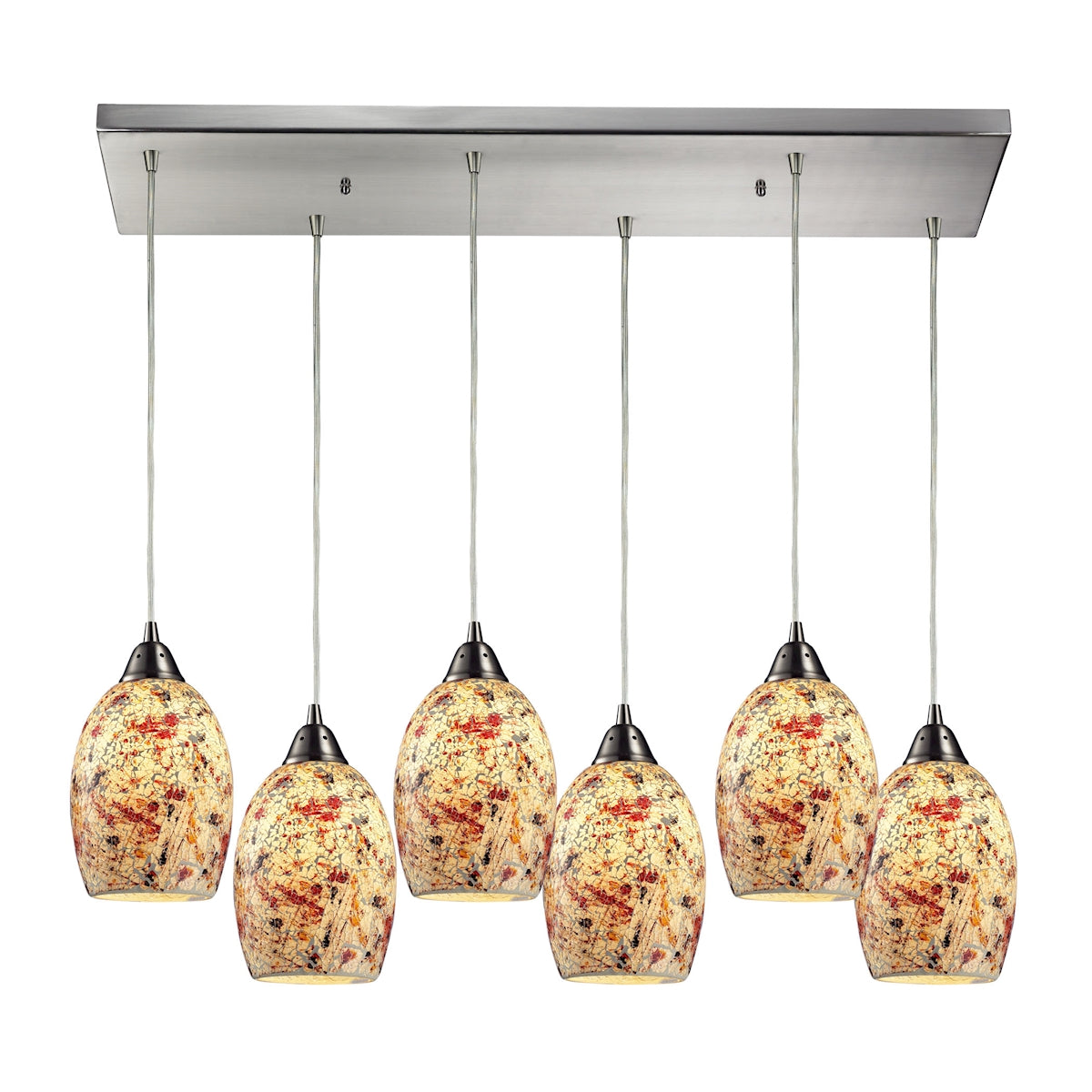 ELK Lighting 73011-6RC - Avalon 9" Wide 6-Light Rectangular Pendant Fixture in Satin Nickel with Mul