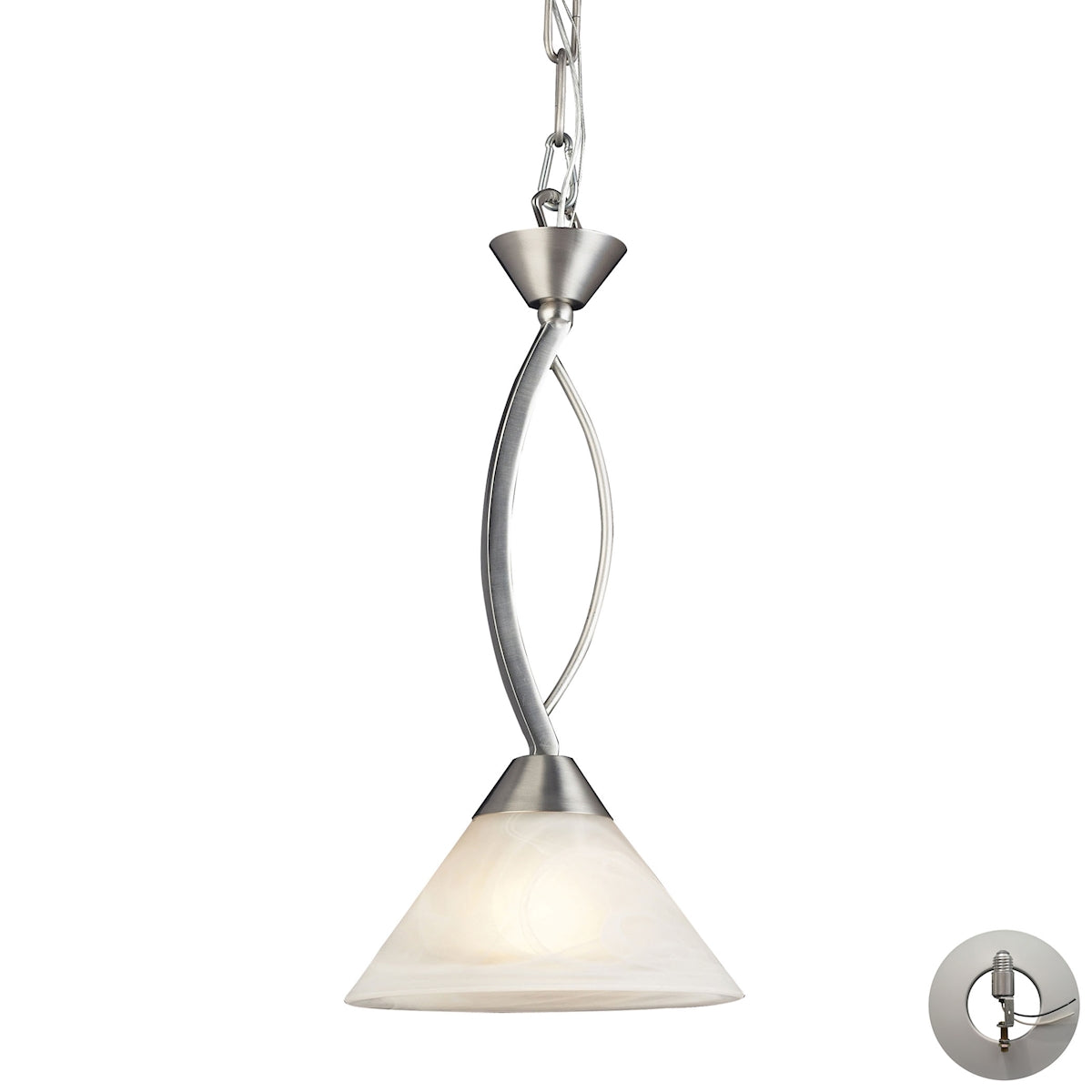 ELK Lighting 7634/1-LA - Elysburg 7" Wide 1-Light Mini Pendant in Satin Nickel with White Swirl Glas