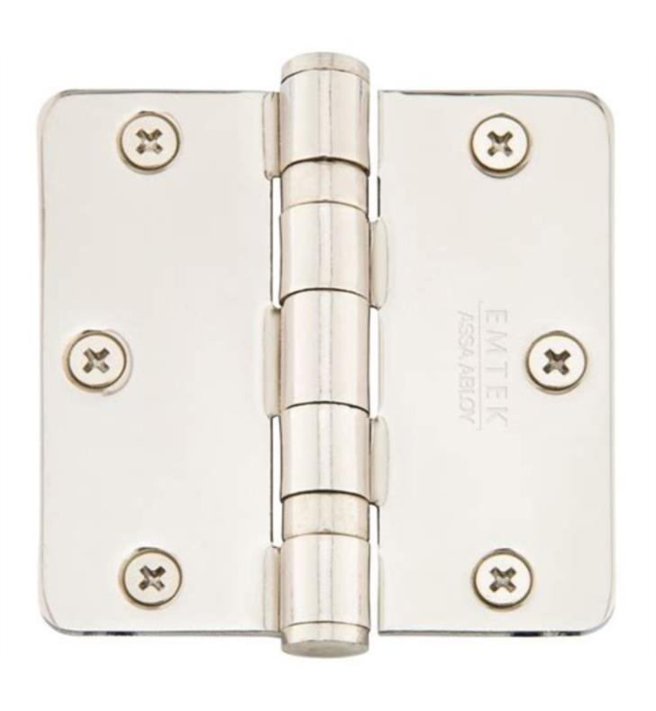 Emtek 94023US4 Pair of 3-1/2" x 3-1/2" 1/4" Radius Heavy Duty Steel Ball Bearing Hinges Satin Brass