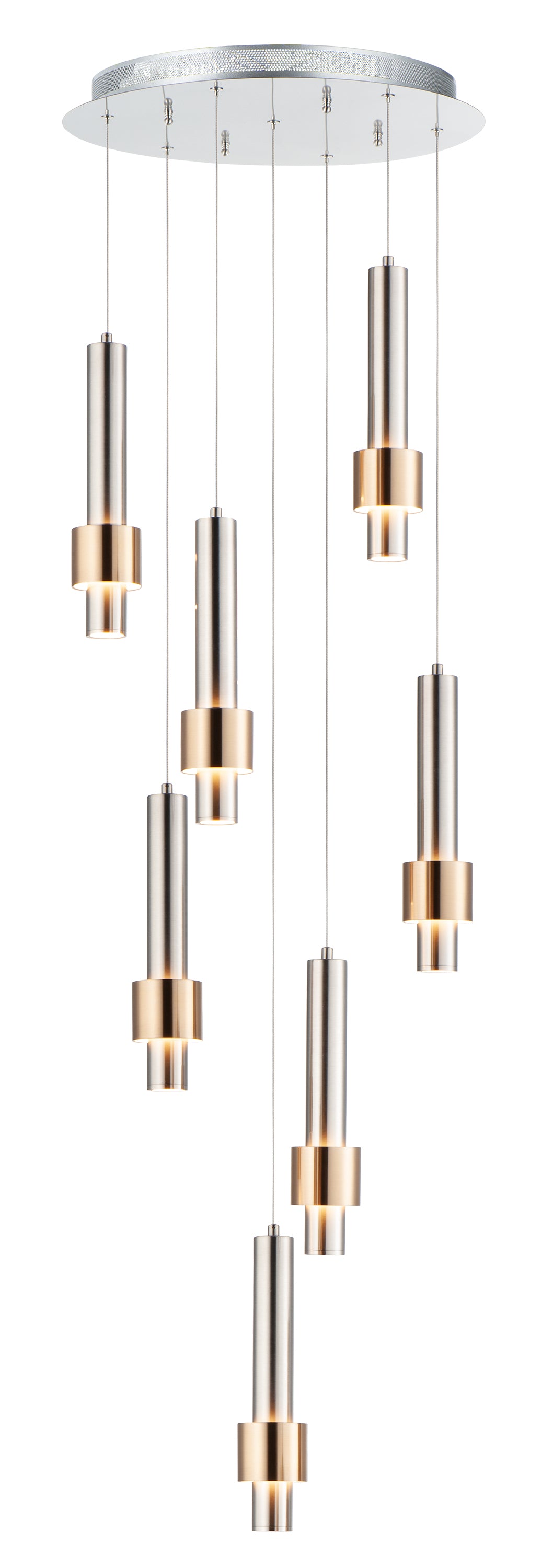 E24757-SNSBR - 7 Light Reveal 18" Chandelier - Satin Nickel / Satin Brass