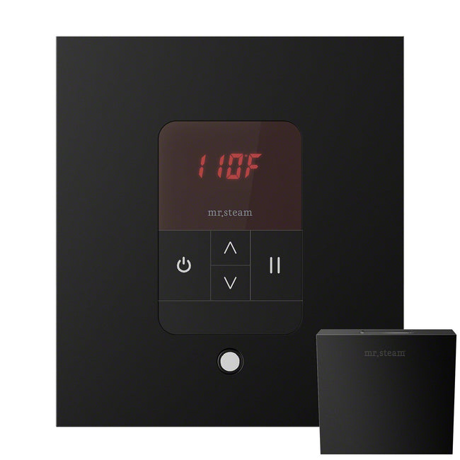 iTempo Square Steam Shower Control in Matte Black with Polished Chrome Bezel