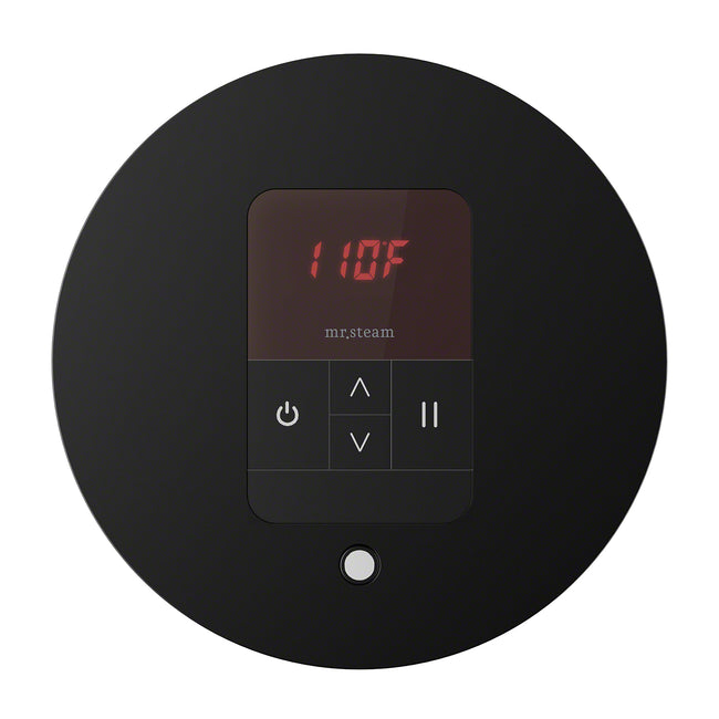 iTempo Round Steam Shower Control in Matte Black with Polished Chrome Bezel