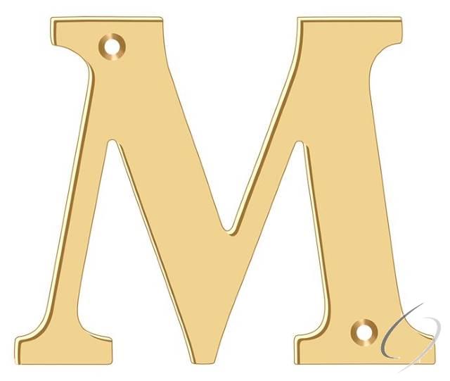 RL4M-CR003 4" Residential Letter M; Lifetime Brass Finish