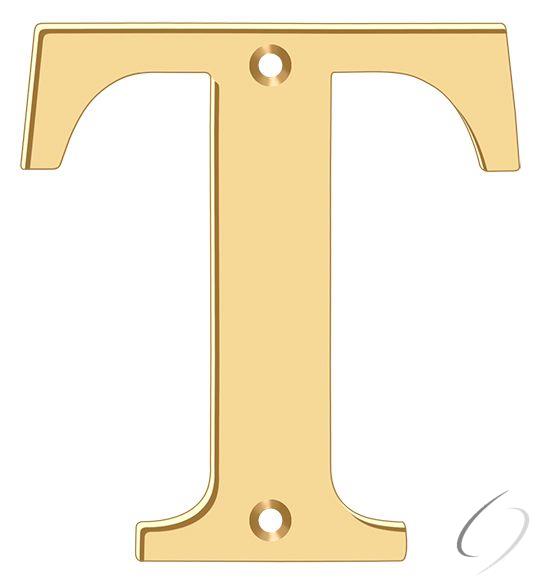 RL4T-CR003 4" Residential Letter T; Lifetime Brass Finish