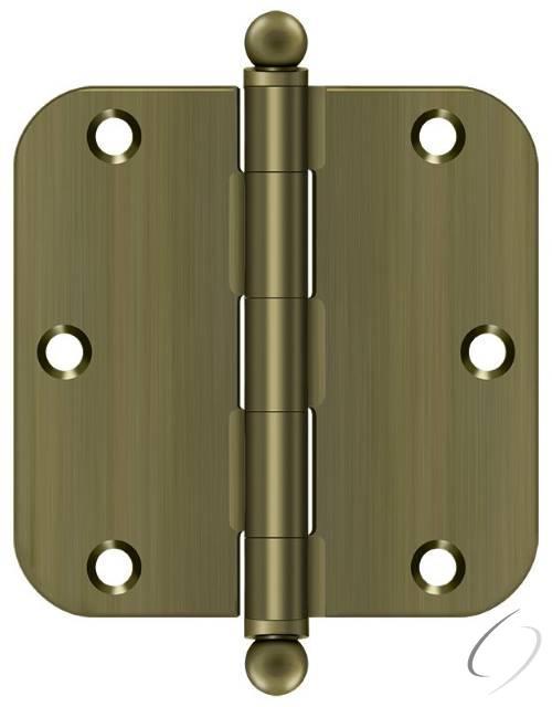 S35R55-BT 3-1/2" x 3-1/2" x 5/8" Radius Hinge; with Ball Tips; Antique Brass Finish